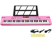 24HOCL 61 Keys Keyboard Piano, Kids Piano Keyboard with UL Adapter, Stand, Built-In Speaker, Mic, Portable Electronic Keyboard for Boys, Girls, Beginners Birthday Holidays Best Gifts