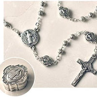 Catholic & Religious Gifts, Rosary Metal W/Metal CASE ST Benedict 3MM, 13.5"