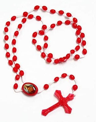 Catholic & Religious Gifts, 25pc Rosary Plastic Sacred Heart Jesus RED, 5MM 17