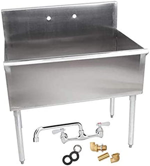 36" x 21" x 14D" Stainless Steel One Compartment Commercial Utility Sink w/ 8" Centers and 12" Swing Spout, Wall Mount Installation Kit Included -COMPLETE SET