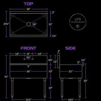 36" X 21" X 14" Bowl Stainless Steel Commercial Utility Prep 36" 1 Sink W/ 1.15 GPM Wall-Mounted Pre-Rinse Assembly with 8" Centers and 12" Add On Faucet - COMPLETE SET