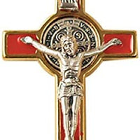 Catholic & Religious Gifts, Small Crucifix ST Benedict Gold RED 3"