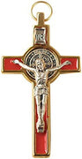 Catholic & Religious Gifts, Small Crucifix ST Benedict Gold RED 3"