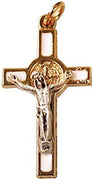 12pc Catholic & Religious Gifts, Small Crucifix ST Benedict Gold White 1.5"