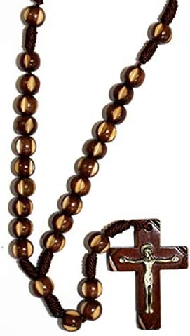 Catholic & Religious Gifts, Rosary Wood Two Tone Brown 17" 9MM Metal Corpus