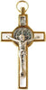 Catholic & Religious Gifts, Small Crucifix ST Benedict Gold White 3"