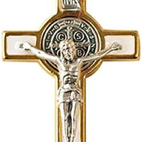 Catholic & Religious Gifts, Small Crucifix ST Benedict Gold White 3"
