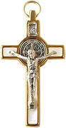 Catholic & Religious Gifts, Small Crucifix ST Benedict Gold White 3"
