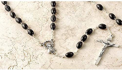 12pc Catholic & Religious Gifts, Rosary Plastic Black Silver 5MM 18