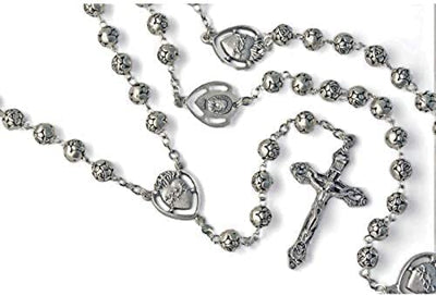 Catholic & Religious Gifts, Rosary Silver Chain with Metal Rose Buds 19