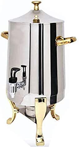 3 Gallon 48 CupDeluxe Stainless Steel Coffee Chafer Urn Gold Accents Height:19 1/2 Inches