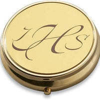 Religious Minister Gift IHS Monogram 2 1/2" Gold Finish 7 Host Home Hospital Traveling Pyx