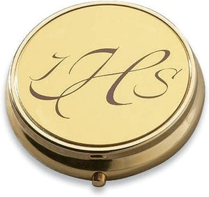 Religious Minister Gift IHS Monogram 2 1/2" Gold Finish 7 Host Home Hospital Traveling Pyx