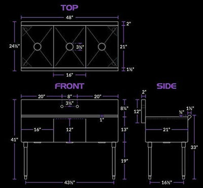 3 Compartment Stainless Steel Commercial Utility Prep Kitchen Sink w/ 12