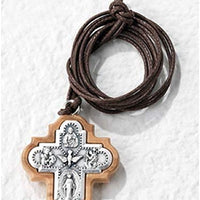 Catholic & Religious Gifts, Necklace Confirmation Wood Inlay Metal Crucifix