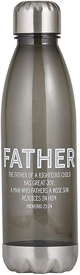Inspirational Father Proverbs 23:24 Reusable Water Bottle with Stainless Steel Bottom and Lid, 24 Ounce