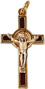 12pc Catholic & Religious Gifts, Small Crucifix ST Benedict Gold Brown 1.5"