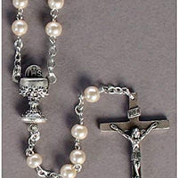 Catholic & Religious Gifts, Rosary First Communion White Faux Pearl Imitation Beads, 5MM 16.5"