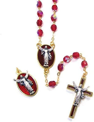 Catholic & Religious Gifts, Rosary Glass Beads Risen Christ RED with Pendant 19