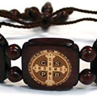 Catholic & Religious Gifts, Wood Bracelet ST Benedict Brown