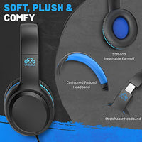 UKELALA Over Ear Wired Blue Headphones for Boys Folding Corded Headphones for Youth Student Children Portable Stereo Headphones Compatible with Computer PC Phone for School Classroom