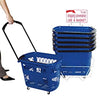 Plastic Rolling Shopping Basket in Blue 20 W x 12 D x 14.5 H Inches - Case of 6