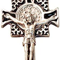 Catholic & Religious Gifts, Small Crucifix ST Benedict Silver Black 1-1/2"
