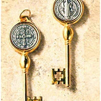 12pc Catholic & Religious Gifts, Key of Heaven ST Benedict - 2" Gold W/Silver Medal