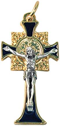 Catholic & Religious Gifts, Small Crucifix ST Benedict Gold Black 1-1/2"