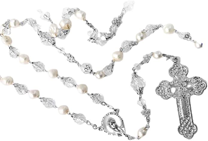 Catholic & Religious Gifts, Rosary Silver River Pearl Glass and Filigree Beads