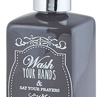 Black Ceramic Wash Your Hands & Say Your Prayers Cause Jesus & Germs are Everywhere Reusable Liquid Hand Soap Dispenser, 7 1/4 Inch
