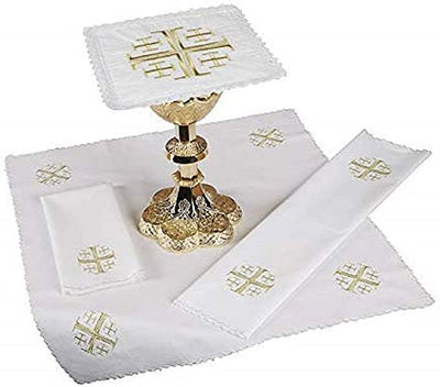 Christian Brands Embroidered Jerusalem Cross Lace Trim Mass Linen Gift Set