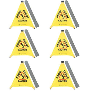 6-Pack 20" Pop-up Safety Cone Yellow Plastic Caution Wet Floor Signs with Storage Tubes Wholesale