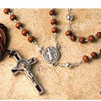 Catholic & Religious Gifts, Wood Rosary ST Benedict & Necklace; 4MM (Set)