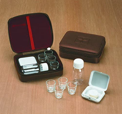 Cross Detail Faux Leather Lined Box 4 Cup Portable Minister Travel Communion Set