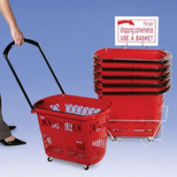 New Retail Red Roller Plastic Shopping Baskets 13" W X 21 1/2" D X 14 3/4" H
