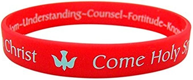Confirmed in Christ Red Stretch Bracelet with Holy Spirit Prayer Card, Confirmation Gifts for Teenage Girl or Boys Him, 8 Inches
