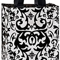 Black Damask Frosted Plastic Medium Shopping Bags 8 x 5 x 10 Inches - Box of 100