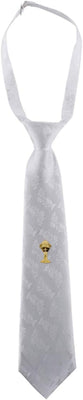 First Communion White Satin Brocade Tie with Chalice Design, 14 Inch