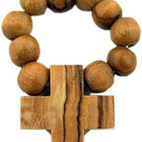 Mens Womens Light Olive Wood Prayer Finger Rosary Ring Catholic Devotional Gift