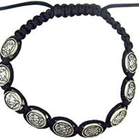 Silver Toned Archangel Saint Michael Medal on Adjustable Cord Bracelet, 8 Inch