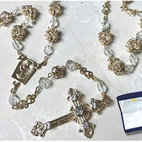 Catholic & Religious Gifts, Rosary Gold Chain W/Gold & Clear Beads 23.75"