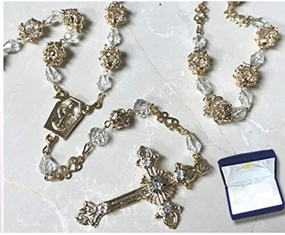 Catholic & Religious Gifts, Rosary Gold Chain W/Gold & Clear Beads 23.75