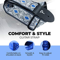 Perri’s Leathers Ltd. - Guitar Strap - Nylon - Jacquard – Royal Silver - Adjustable - for Acoustic / Bass / Electric Guitars - Made in Canada (TWS-7277)