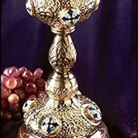 Ornate Cross Chalice with Paten Brass Gold Plated Catholic Christian Communion Cup