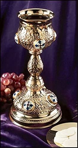 Ornate Cross Chalice with Paten Brass Gold Plated Catholic Christian Communion Cup