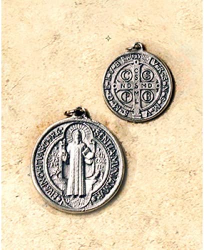 12pc Catholic & Religious Gifts, OXY Medal ST Benedict Silver, 1.25"