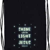 Shine With the Light of Jesus Glow-in-the-Dark Blue Drawstring Bag, 10 Inch x 15 Inch