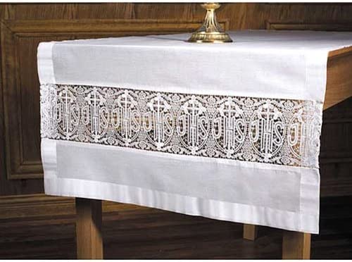 Latin Cross and IHS Lace Altar Runner