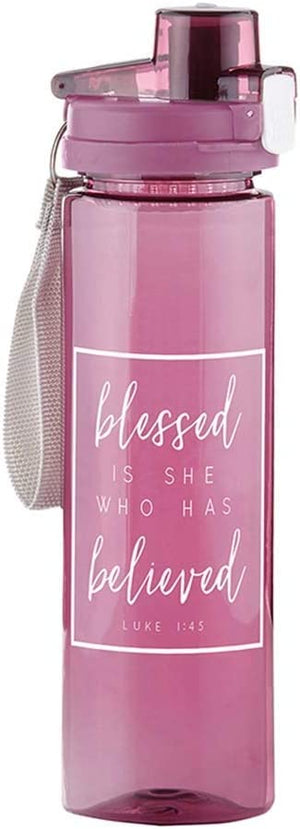 Religious Blessed Is She Who Has Believed Luke 1:45 Water Bottle, 24 Ounce